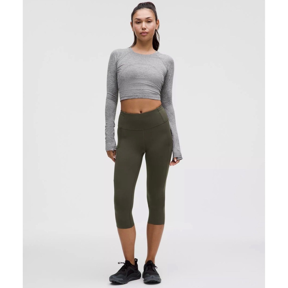Lululemon women's olive 6 Fast and Free High-Rise Crop Pocket leggings‎ active